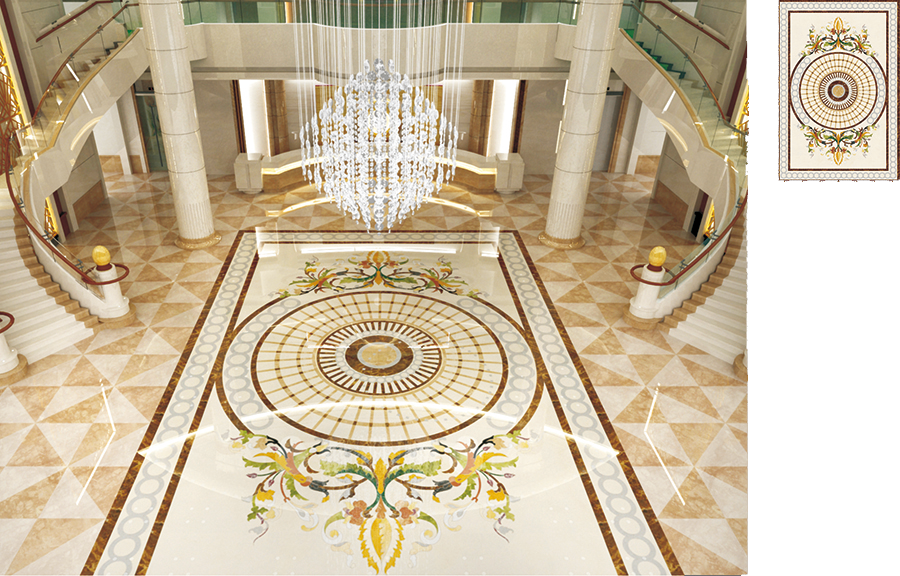 Luxury Marble Floor with Waterjet Inlay Patterns