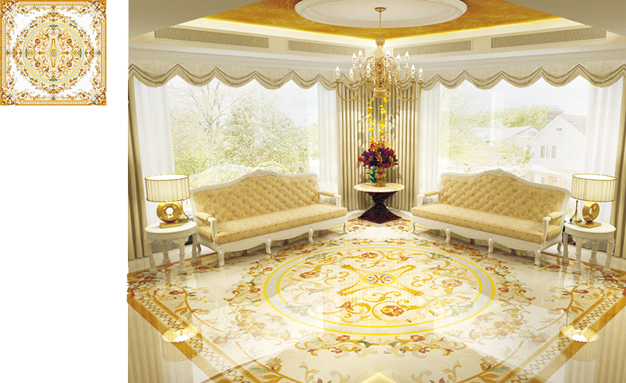 Luxury Marble Floor with Waterjet Inlay Patterns