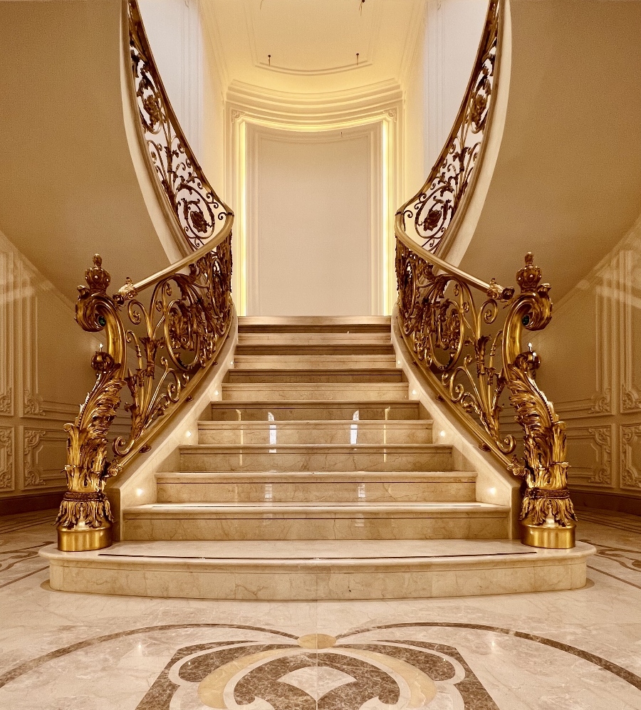 Elegant Marble Staircase with Spiral Design and Traditional Styles